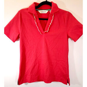 Isaac Mizrahi Live Women XS Cotton Short Sleeve Orange White Blouse Side Slits